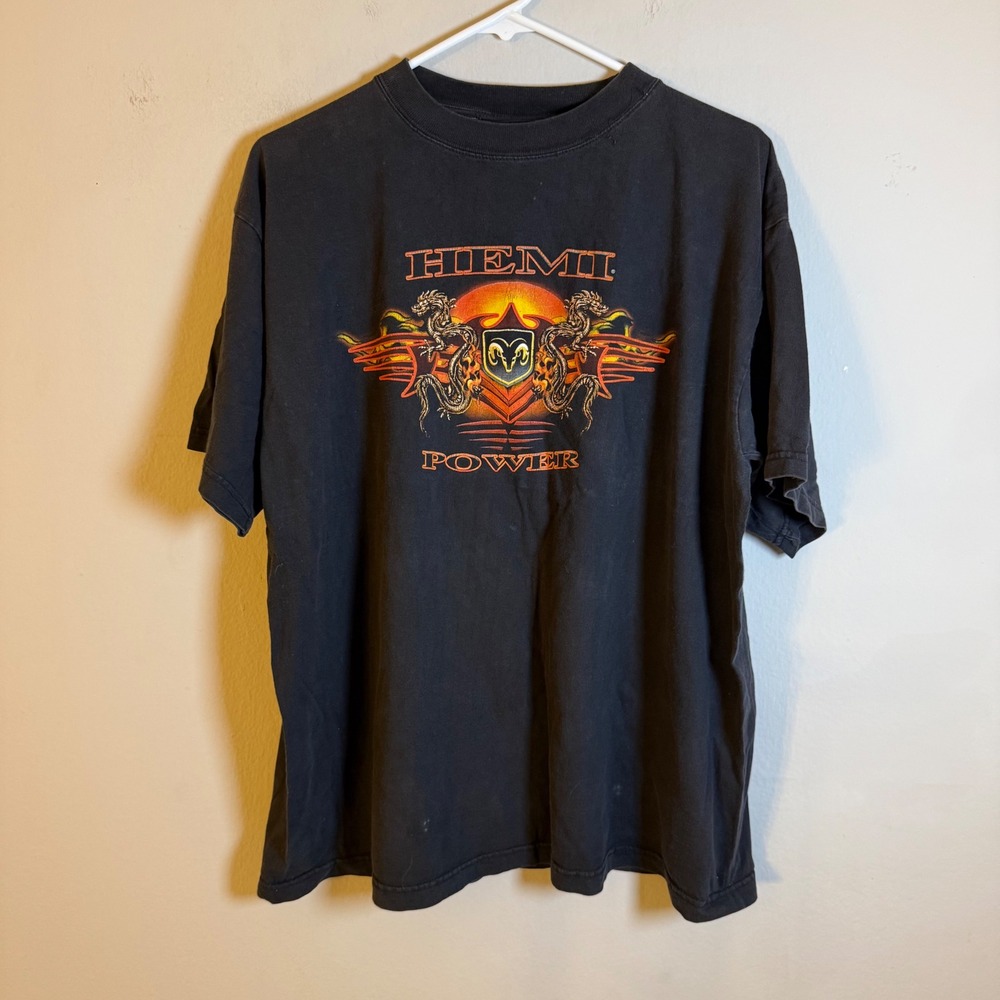 Vintage Dodge Hemi Power Dragon Graphic T-Shirt Mens‎ Black XL Mopar Racing Tee